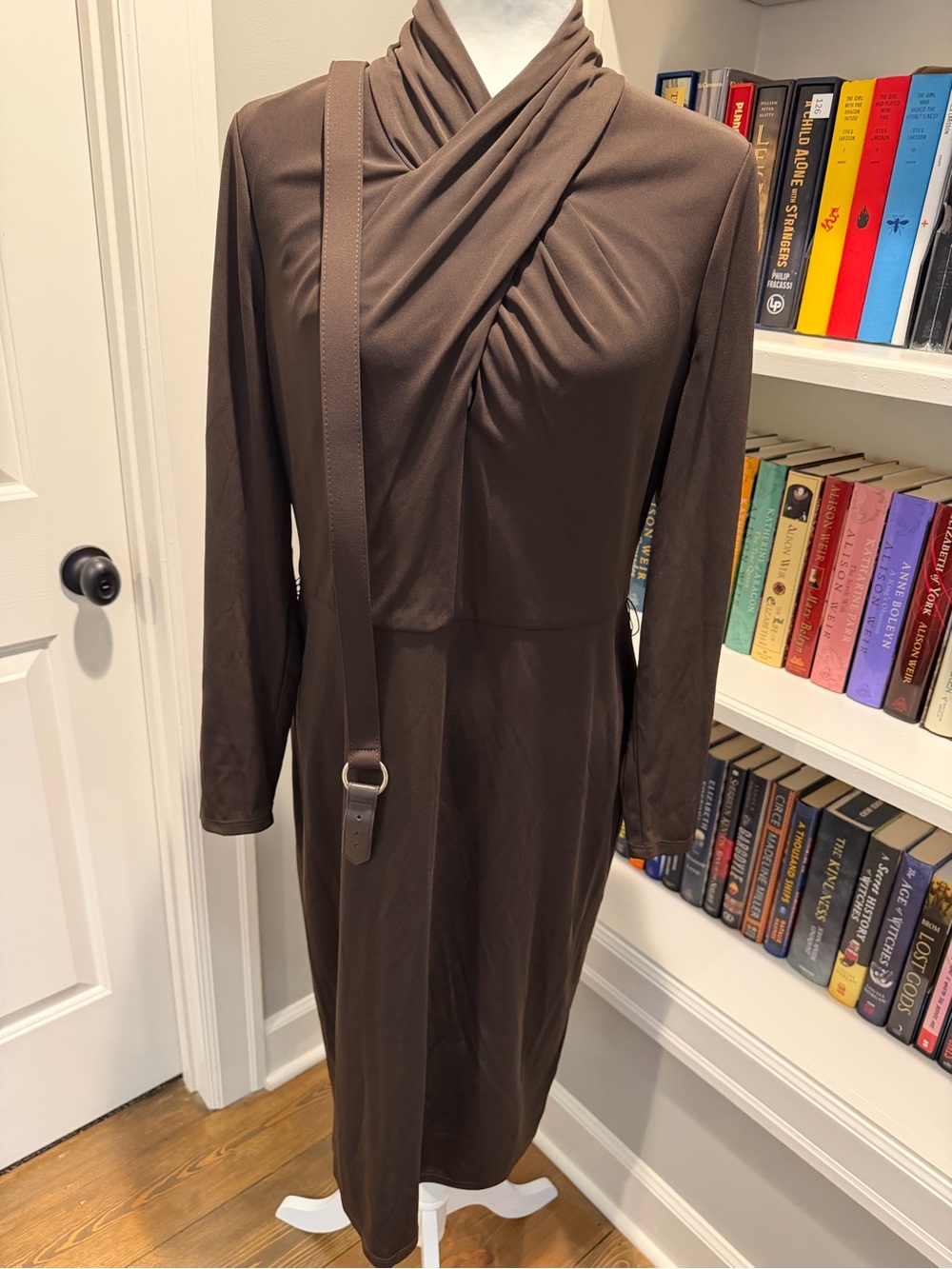 Ralph Lauren Chocolate Brown Long-Sleeve Wrap Midi Dress